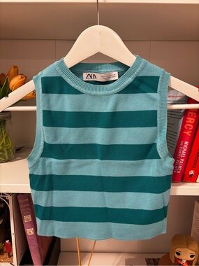 ZARA blue striped cropped top